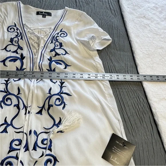 Lulus Small Embroidered Lace Up Shift Dress Vacation Beach Down In Kokomo - Picture 10 of 13